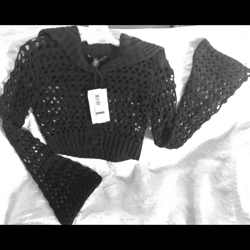 Shelli Segal Espresso Crochet Knit Jacket
